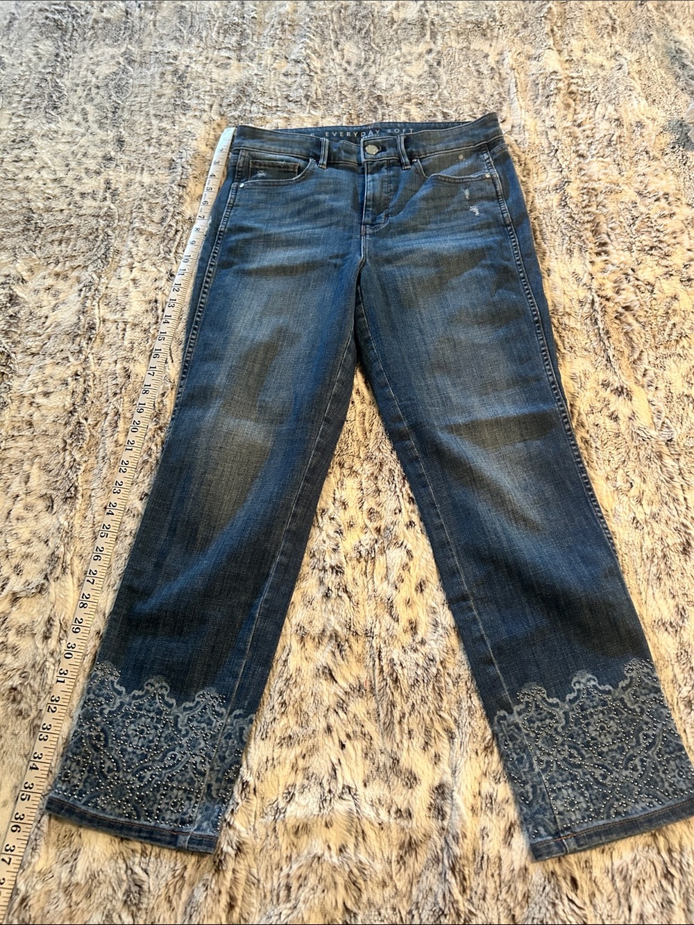 White House Black Market Dark Blue Embroidered Wide-Leg Jeans